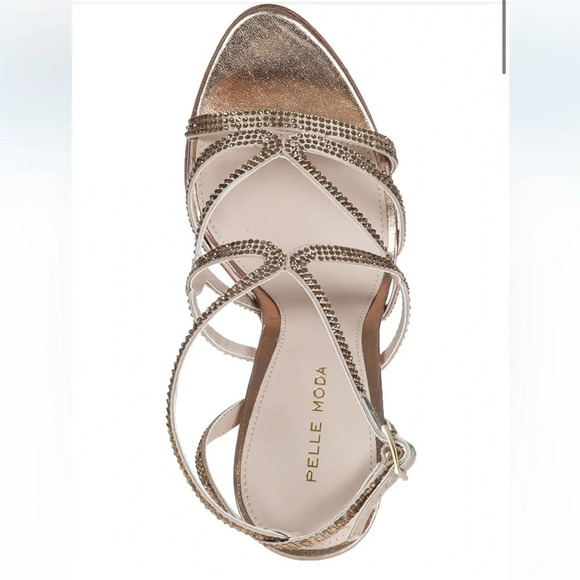 PELLE MODA FARAH EVENING SANDAL PLATINUM LEATHER Rhinestone Platform High Heels - Picture 3 of 13